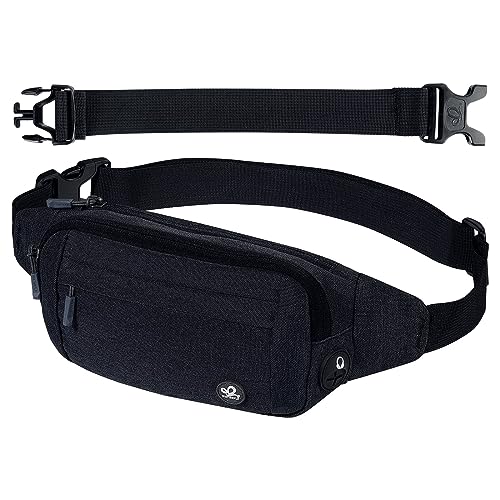 WATERFLY Fanny Pack Waist Bag: Small Hip Pouch Bum Bag Fannie Pack Phanny Fannypack Waistpack Bumbag Beltbag Sport Slim Fashionable for Jogging Hiking Hiker Woman Man - color: Black