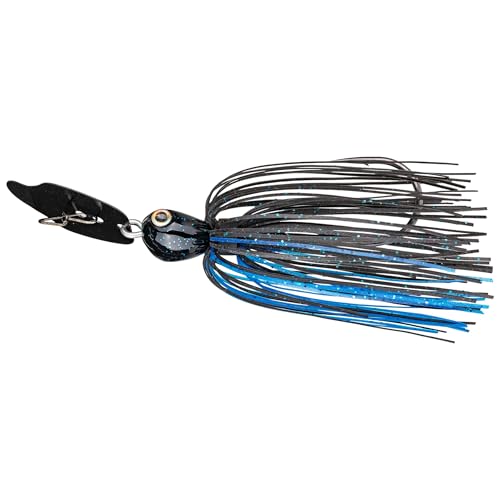 Strike King Thunder Cricket Fishing Lure, Vibrating Swim Jig, Silver Blade, 4/0 Jungle-Style Flipping Hook - color: Black / Blue, size: 1/2 oz