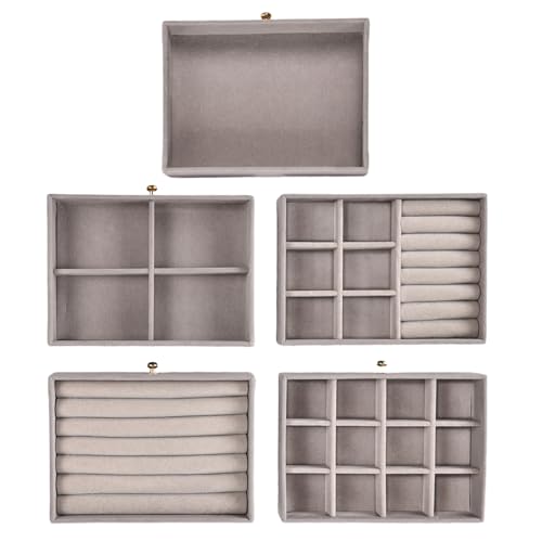 Greenfeather Jewelry Organizer and Storage with 7 Removable Drawers, Clear Acrylic Jewelry Box with 16 Necklace Hooks 48 Pairs of Earring Holes 5 Velvet-Lined Drawers for Rings Bracelets Necklaces - color: Gray-Style B