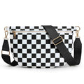 KALIDI Checkered Crossbody Bags for Women Travel Flat Fanny Packs for Woman Men Nylon Cross Body Purse Fashion Belt Bum Bag - color: Black Checkered