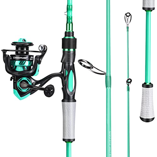 One Bass Spirit Flame Fishing Rod Reel Combo, Spinning Fishing Pole with Graphite 2Pc Blanks, Stainless Steel Guides - color: Blue, size: 6'0"Medium-Fast with 1000 Reel