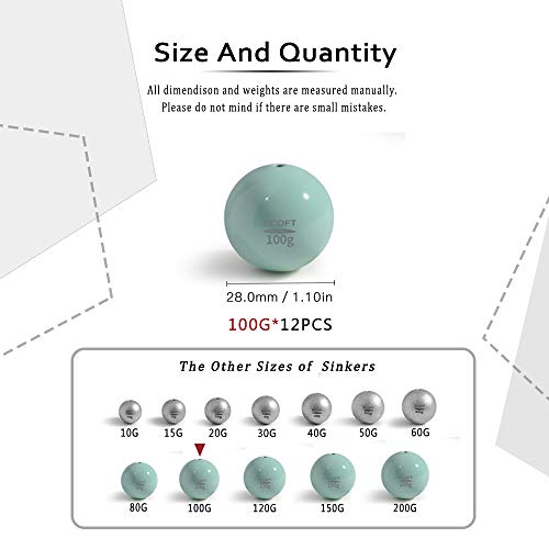 Lead Free Fishing Weights Sinkers 10g-200g Coated Egg Sinkers Weights Oval Shape Assorted Sizes Bag and Fishing Weights Assortment Box Non-Lead Fishing Weights Saltwater Freshwater - style: 100g(3.52oz)-12pcs