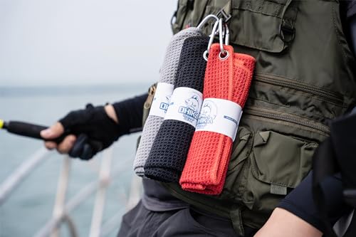 Microfiber Fishing Towels with Clip, Waffle Pattern for Effective Cleaning of Fishing Gears or Dirty Hands, 16” x 16”, Camping Towels, Hiking Towels, Pack of 3 (Black/Grey/Red) - color: Black/Grey/Red