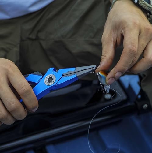 Fishing Pliers for Saltwater & Freshwater, with line Cutter, 6 or 7.5 inch, Hook Remover Pliers, SUS420 Jaws with Titanium Coating, Tungsten Carbide Cutter (Blue, 7.5 inch) - color: Blue, size: 7.5 inch