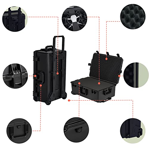 MEIJIA Premium Waterproof Rolling Hard Camera Case,Hard Protective Case with customizable fit foam and wheels,Full Protection with Light&Convenient Design,Elegant Black (31.3"X20.3"X12.25") - size: 31.3"X20.3"X12.25"