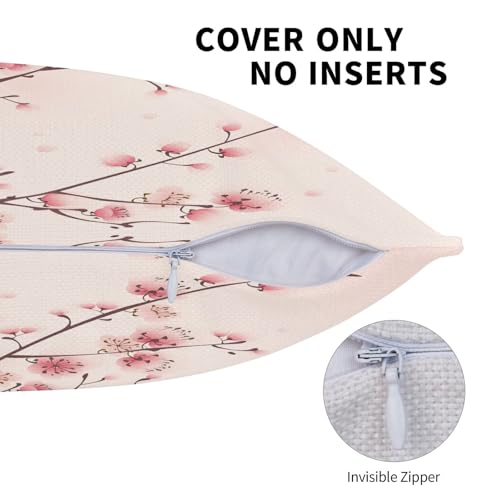 Spring Pink Throw Pillow Covers Chinese Cherry Blossom Flower Lumbar Pillow Cases 12x20 Inch Set of 2 Japan Plum Branch Outdoor Decorative Pillowcase Cushion Cover for Couch Sofa - color: Pink, size: 20" x 12" (Pack of 2)