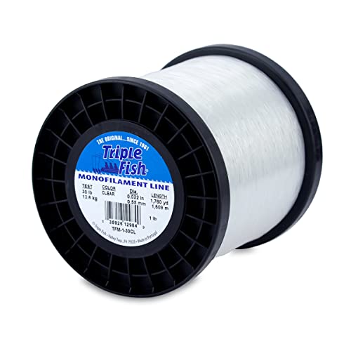Triple Fish Monofilament Fishing Line - Strong Clear Pink Camo Color for Trolling, Bottom Fishing, Casting Main Line Catfish, Bass - color: Clear, style: 30 Lb Test / 1 Lb Spool