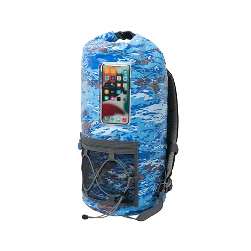 geckobrands Hydroner 20L Waterproof Dry Bag Backpack – Lightweight Roll-Top Bag with Clear Phone Pouch for Outdoor Activities - color: Ocean Geckoflage