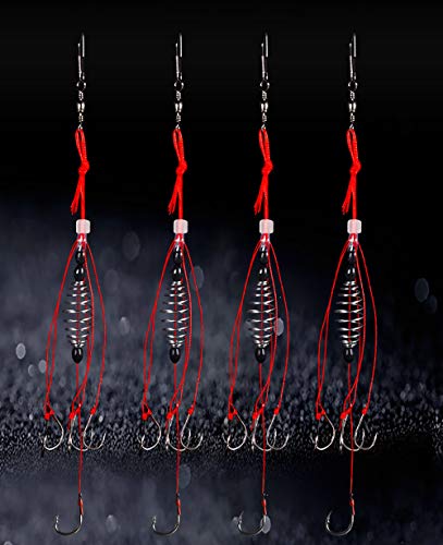 Dyxssm Trap Fishing Hooks Carp Fishing Baits Hook Lure with Fishing Spring Carp Feeder (Pack of 4) - size: 6#