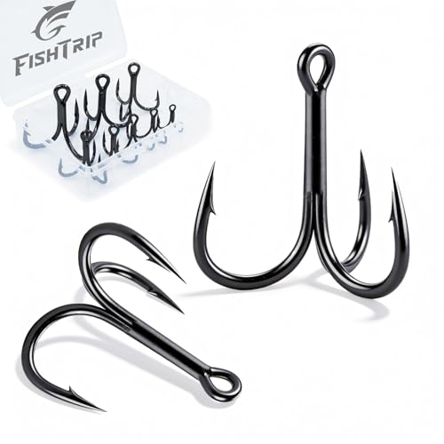 FishTrip 25/10/90/200pcs Fishing Treble Hooks, High Carbon Steel Triple Fishing Hooks with Ultra Barbed Sharp for Saltwater Freshwater Black, Treble Hook for Bass Trout Fishing Lures Replacement - color: Black, size: #2_10pcs (4X Strong)