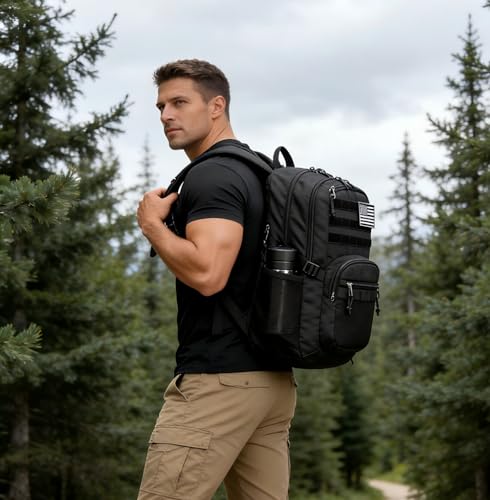 Wotony Military Tactical Backpack for Men Army 3 Days Assault Pack Bag with Molle System for Outdoor Adventures (Black, 40L) - color: Black, size: 40L