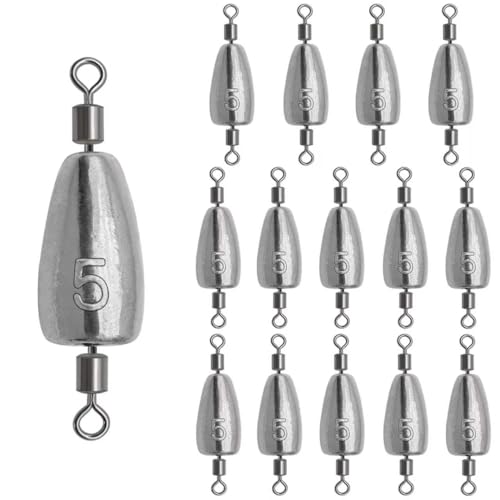 15Pcs Fishing Weights Sinkers Inline Trolling Fishing Weights with Inner Swivels Bullet Sinkers Fishing Weights for Saltwater Freshwater Fishing - size: 3/16oz