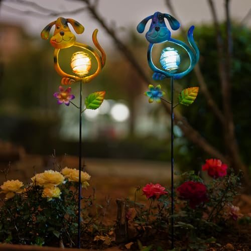 Solar Outdoor Garden Lights,27.4''H Solar Dog Statues Outdoor Lights,Waterproof Solar Decorative Garden Stakes for Lawn Patio Pathway, Solar Lights for Outside for Mom,Women,Dog Lovers - color: Dog-2Pack