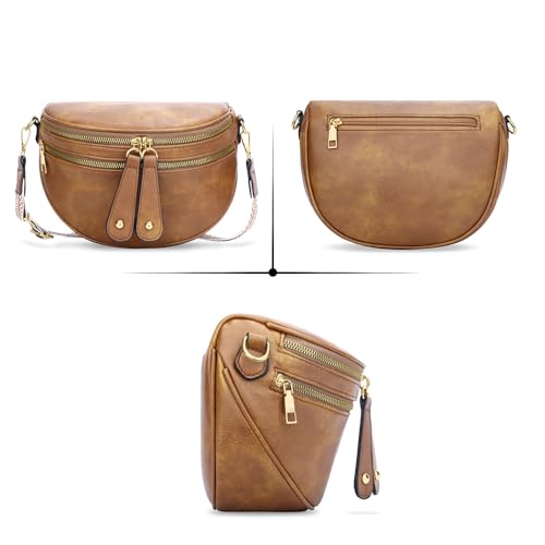 KKXIU Crossbody Sling Bag for Women Trendy Fanny Pack Vegan Leather Chest Bag | Trendy - color: Brown