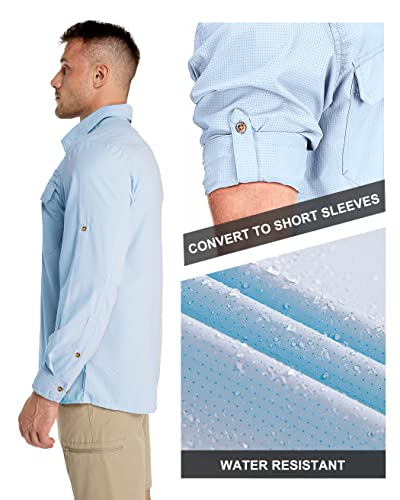 33,000ft Men's Long Sleeve Sun Protection Shirt UPF 50+ UV Quick Dry Cooling Fishing Shirts for Travel Safari Camping Hiking - color: Light Blue, size: Small