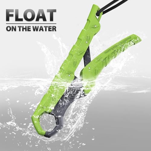 SNAIL TRAIL 7.5''/9'' Floating Fish Gripper, Fishing Grabber, Catfish Mouth Pliers, Caught Bass Holder, Digital Scale Hook Clamp, Saltwater Lip Grip Tool with Lanyard, Gifts for Men, Green-Gray - color: Green-gray, size: 9"