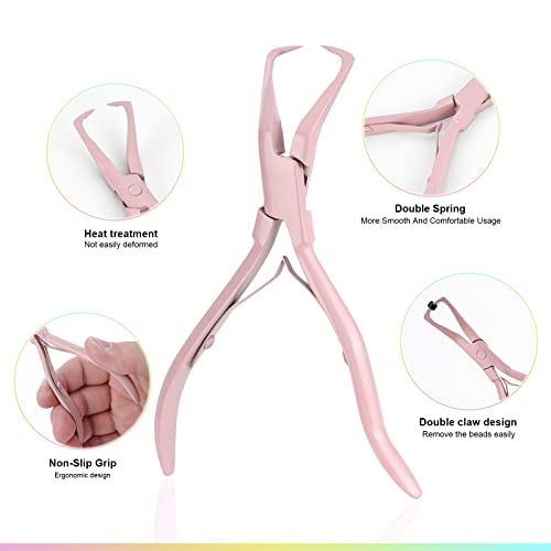 EHDIS Hair Extension Beading Tool Kit Stainless Steel Hair Extensions Micro link Bead Closer and Remover Pliers set, Beads Hair Pulling Hook & Micro Ring Loop Tool Set - color: Pink