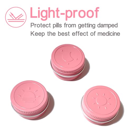 Extra Small Single Pill Box for Purse (3 Pack), Aluminum Screw Top Pill Container, 3 Times a Day Portable Waterproof Single Pill Case for Vitamins, Fish Oils, Supplements (Pink) - color: Pink