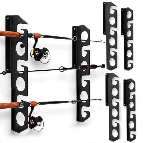 WIPHANY Fishing Rod Racks Wall or Ceiling Fishing Rod/Pole Rack Holder Storage Hook Holds Fishing Rods Wall Mounted for Garage Cabin and Basement - color: Black-Classic Store 12 rods
