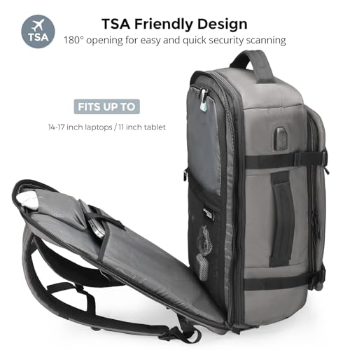 Swissdigital Design Travel Backpack 40L,TSA Friendly Flight Approved Carry-on Hand Luggage,with USB Charging Port Large Weekender Bag Fits 17 Inch Laptop Backpack Grey | SD1756-02 - color: Grey