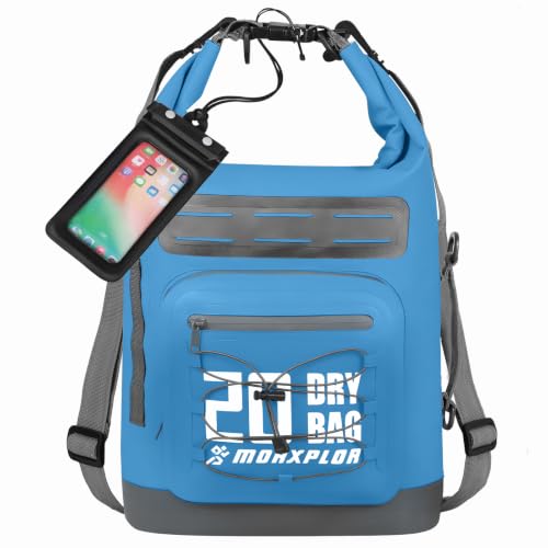MORXPLOR Dry Bag Waterproof,5L/10L/20L/30L/40L/55L Roll Top Dry Bag Backpack with WaterProof Phone Case for Swim,Kayak - color: Sky Blue, size: 20Liter