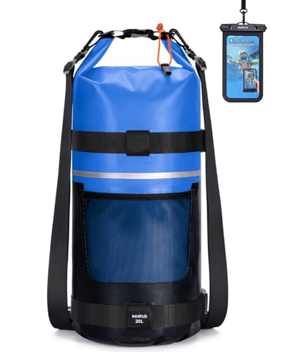 ECOHUB Waterproof Dry Bag for Women Men, 5L/10L/20L Roll Top Lightweight Dry Storage Bag Backpack for Travel Kayaking Hiking Floating with Waterproof Phone Case,Blue - color: Blue, size: 20L