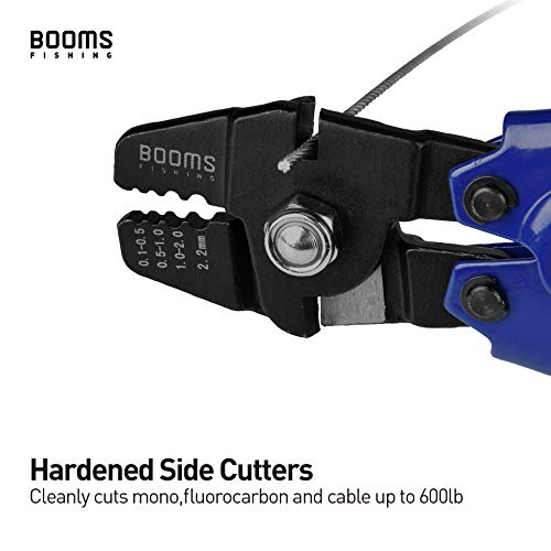 Booms Fishing CP1 Fishing Crimping Pliers, High Carbon Steel Fishing Plier Wire Rope Leader Crimping Tool, 10 inch Crimpers Swager with Ergonomic Handle - style: Blue with 140pcs Sleeves