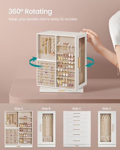 SONGMICS GISELLA Collection - Jewelry Box 360° Rotating, Jewelry Storage Case with 7 Drawers, Jewelry Organizer, Glass Window, Open Design, Great Gift, Light Warm White and Light Camel UJBC201W01 - color: Cloud White, size: 7 Drawers (6.3"d X 8.7"w X 13"h