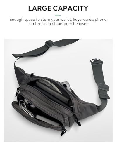 WATERFLY Fanny Pack Waist Packs: Large Crossbody Fanny Packs for Women Men with 5 Zipper Pockets Adjustable Strap Waist Bags Hip Pack for Traveling Cycling Running Hiking-Gray - color: Gray