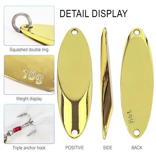12Pcs Fishing Spoons Lures, Casting Spoon Treble Hooks 5g(3/16oz) 7g(1/4oz) 10g(3/8oz) 14g(1/2oz), Hard Metal Fishing Spoons for Trout Bass