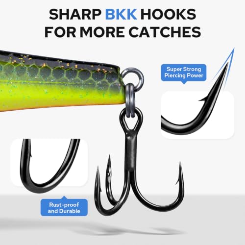 TRUSCEND Suspending Jerkbait, Rattle Minnow Lures with BKK Hooks, Freshwater Bass Trout Striper Walleye Pike Fishing Lures, Variety Pack for All Water Conditions, Premium Fishing Gear and Gifts - color: A3-4.3",0.6oz