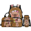 4 PCS Backpacks for Kids Capybara Backpack School Bag with Reusable Lunch Box Water Bottle Carrier Bag Pencil Case Set Preschool Kindergarten - color: Capybara Print