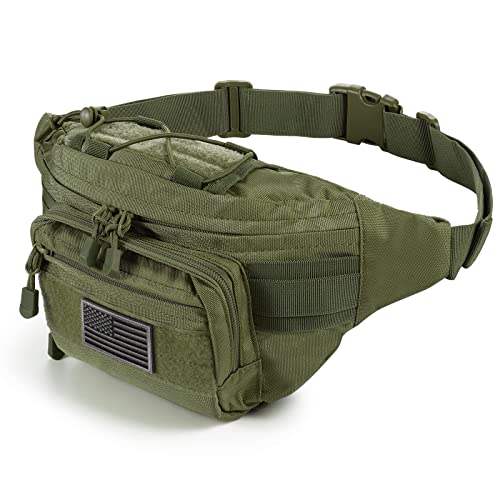 SOWHUP Tactical Fanny Pack,Military Waist Bag Pack with U.S Patch Utility Hip Belt Bumbag for Outdoor Fishing Hiking (Army Green(4 Zipper Pockets)) - color: Army Green(4 Zipper Pockets)