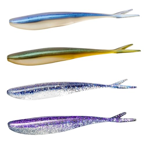 Lunker City Fishing 4.5" Freaky Fish Split Tail Soft Plastic Minnow Bass Lure Stick Bait Shad Jerkbait, 8 Per Bag, Made in The USA - color: 270 Jungle Jazz