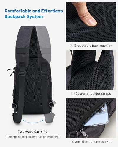 OIWAS Sling Bag Crossbody Backpack for Men, One Strap Backpack Hiking Daypack Chest Bag for Women - color: Black
