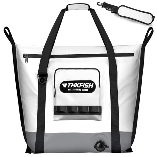 THKFISH Insulated Fish Cooler Bag, 25x17.5in Portable Soft Cooler Bag for Caught Fish, Travel, Beach, Camping, Picnic, Lunch, Fishing, 24HR Cold Retention (White-Grey) - color: White-Grey-25x17.5x8.6"