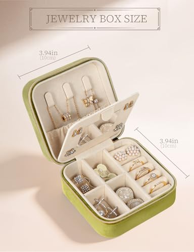 MFXIP Plush Velvet Travel Jewelry Case Small Jewelry Box Jewelry Organizer Storage Case Portable Jewelry Travel Case for Girls Womens Earring, Necklace, Rings,Bracelets with Mirror - color: Army Green