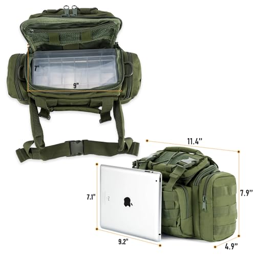 Dr.Fish Fishing Tackle Bag 5 Boxes with 60 Lures Included Loaded Stocked Tackle Box Set Spinner Lures Kit Freshwater Gear Equipment - color: Green Bag, 11.4*4.9*7.9’'