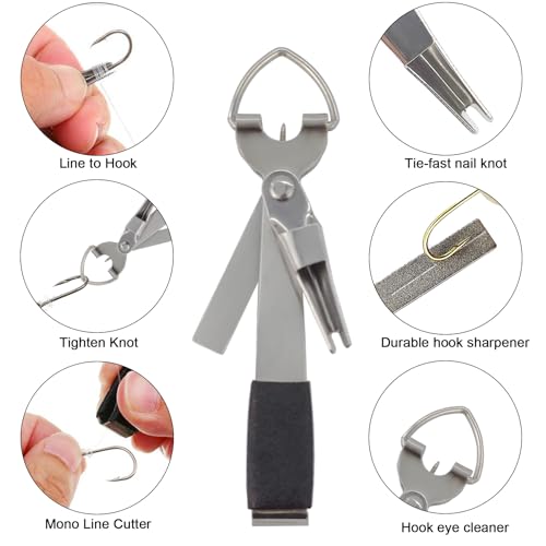 Eupheng Fly Fishing Tools Kit, Fly fishing forceps, Fly Fishing Tying Knot Tool, Fly Fishing Tippet Spool Holder, Zinger Retractor, Dry Fly Patch and Leader Straightener - color: Compact Set