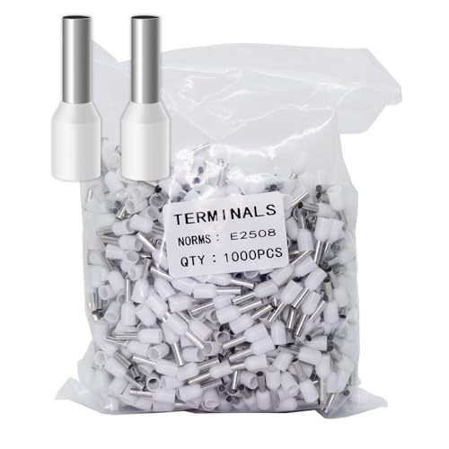 Fidioto AWG14 Wire Ferrules Terminals Kit, 1000pcs AWG14 Wire Insulated Cord Pin Ends Terminals for Electric, Industrial, Chemical Industry, Power Control System, etc. (White-1000PCS-14AWG) - color: White, size: 14AWG