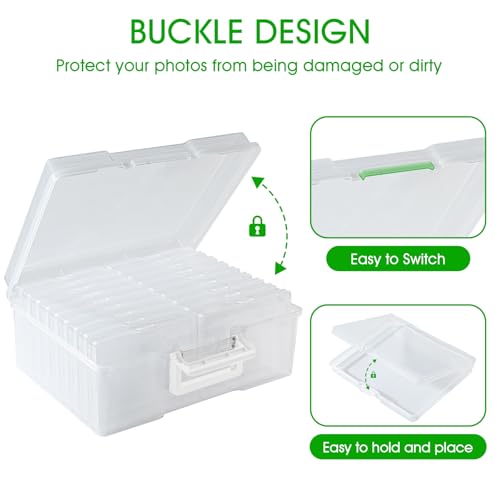Photo Storage Box 5 x 7 Inches, 18 Inner Extra Large Photo Boxes with Dividers, Clear Acid-Free Photo Storage Containers with Handle, Photo Organizer Craft Keeper for Photo, Craft, Stamp - color: Clear