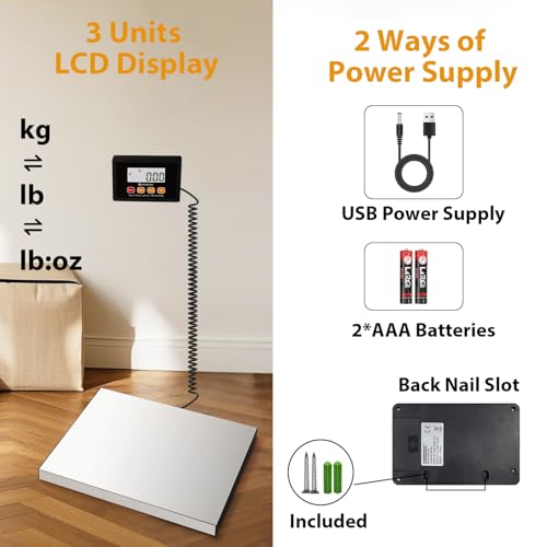 UNIWEIGH Digital Postal Scale 440lb x 10g Accuracy Shipping Scale | Stainless Steel Platforms,Heavy Duty Scale with LCD/Hold/Tare,Postage Scale for Packages,Luggage Scale,Battery&USB Included - color: Stainless steel