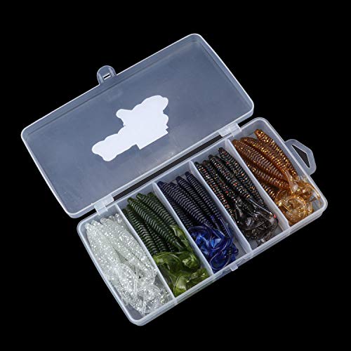 RUNCL Anchor Box - Paddle Tail Swimbaits, Soft Jerk Baits, 20/40/50/60pcs Soft Fishing Lures, Curved Tail Grubs - 3D Lifelike Eyes, Split/Boot/Curved/Straight/Thin Tail - 1/2/3/4/5in, Proven Colors - color: X - Curved Tail Grubs (4in, 40pcs)
