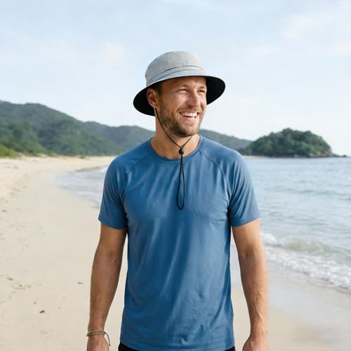 FEINION Men Women Breathable Sun Cap Portable Outdoor Bucket Hat - color: Dark Grey