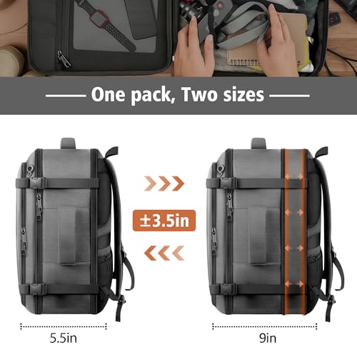 Spacious Carry On Backpack,Expandable Large 1-7DAYS Capacity Travel Backpack with Cable Access Port,Fits 18.4" Laptop,Anti Theft Water Resistant Work Backpack for Men Women,Extended Travel Work,Grey - color: Grey, size: 18.4inch (22"x14"x9")