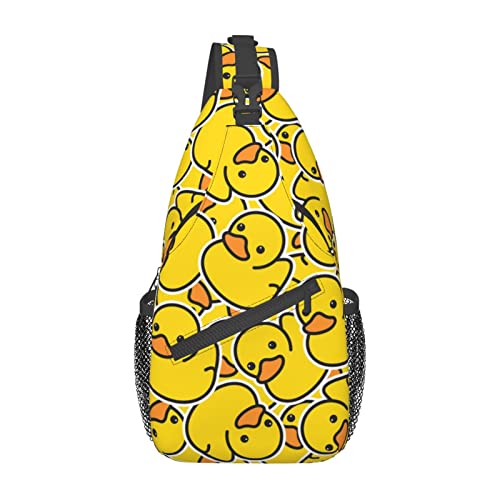 Unique Rubber Duck Sling Bag Crossbody Backpack for Men Women a Bunch of Yellow Rubber Ducks Cartoon Animal Overlay Chest Bag Casual Shoulder Backpack Sport Travel Hiking Daypack - color: Rubber Ducky Cartoon Animal