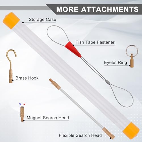 22FT Fiberglass Running Electrical Wire Cable Pulling Fish Tape kit in a Carrying Case Through Wall Cable Snake Rods Electrical Tools Kit with Different Attachments - size: 22FT-16 Rods