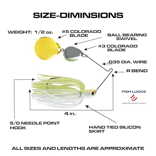 Luck E Strike Jimmy Houston Legends Spinner Bait with Colorado Blades (1/2 Ounce Spinnerbait) 5/0 Hook - color: Chartreuse / White