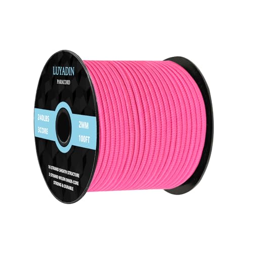 Paracord 240lb - Diameter 2mm Micro Utility Cord -3 Strand Parachute Spool Cord - 100ft 200ft,Paracord for Camping,Hiking,Fishing,Outdoor and DIY - color: Hot Pink, size: 100 ft