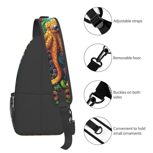 Cartoon Octopus In Flowers Outdoor Crossbody Shoulder Bag For Unisex Young Adult Hiking Bicycling - color: Bronze2